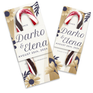 Jedinstvene personalizovane lizalice sa zlatnim detaljima, savršen poklon za goste na svadbi.