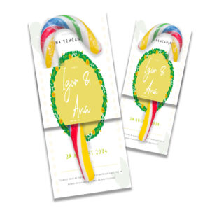 Personalizovane svadbene lizalice sa posebnim porukama, idealne za dekoraciju i poklon gostima.