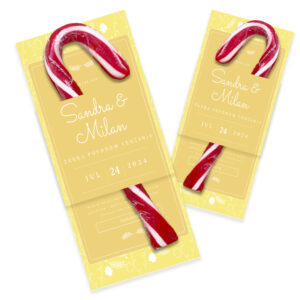 Personalizovane svadbene lizalice sa posebnim porukama, idealne za dekoraciju i poklon gostima.