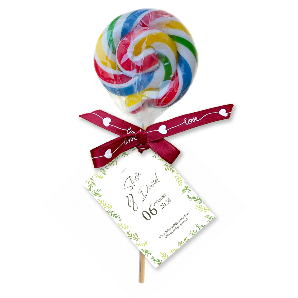 Personalizovane poklon lizalice za dekoraciju svadbe (267) Luksuzno dekorisane personalizovane lizalice, savršene kao poklon za goste na svadbi.