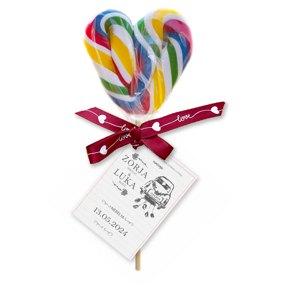 Personalizovane poklon lizalice za dekoraciju svadbe (402) Dekoracija za svadbu sa personalizovanim lizalicama, savršen detalj za vašu ceremoniju.