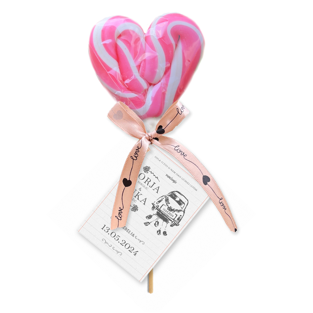 Personalizovane poklon lizalice za dekoraciju svadbe (404) Dekoracija za svadbu sa personalizovanim lizalicama, savršen detalj za vašu ceremoniju.