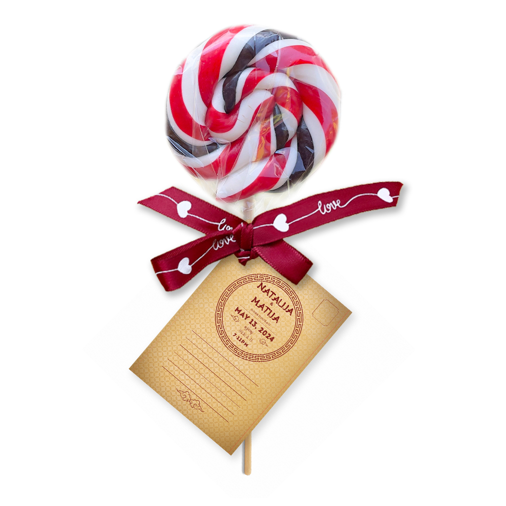 Personalizovane poklon lizalice za dekoraciju svadbe (65) Jedinstvene personalizovane lizalice sa zlatnim detaljima, savršen poklon za goste na svadbi.