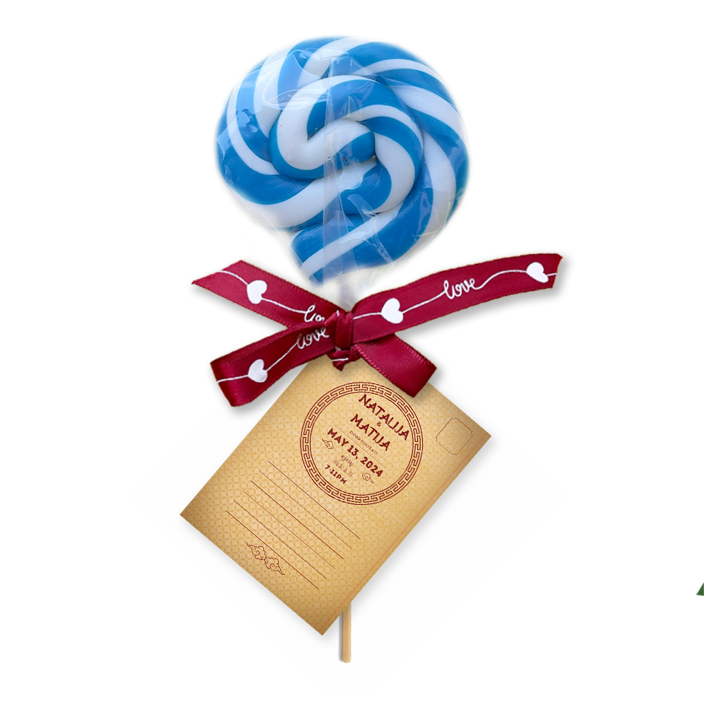 Personalizovane poklon lizalice za dekoraciju svadbe (66) Jedinstvene personalizovane lizalice sa zlatnim detaljima, savršen poklon za goste na svadbi.