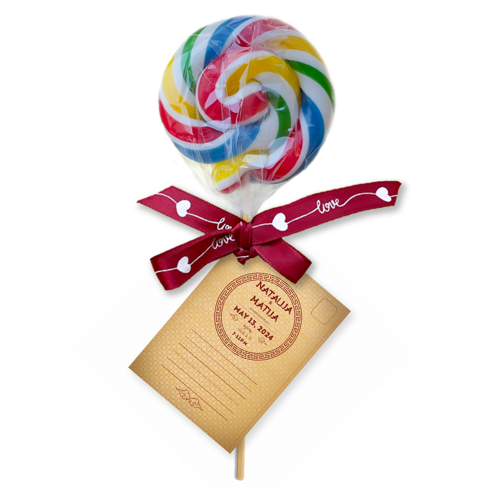 Personalizovane poklon lizalice za dekoraciju svadbe (68) Jedinstvene personalizovane lizalice sa zlatnim detaljima, savršen poklon za goste na svadbi.