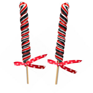 Lizalica u obliku klasičnog candy cane štapa sa crveno-belim prugama za Novu godinu.