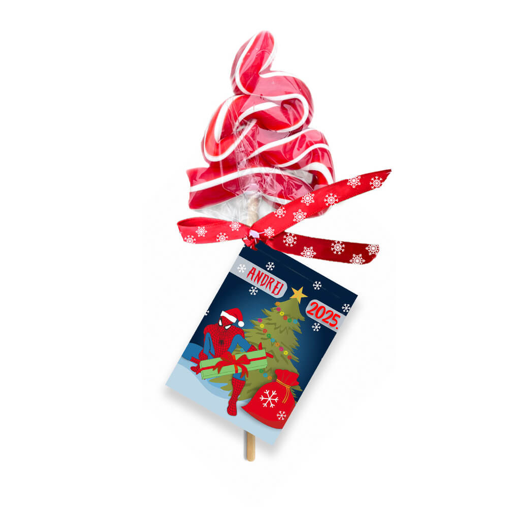 Personalizovane praznicne za novu godinu i bozic lizalice jelkice crvene spiderman Lizalica u obliku klasičnog candy cane štapa sa crveno-belim prugama za Novu godinu.