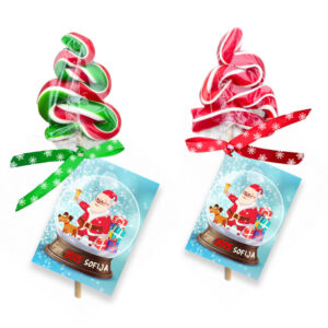 Lizalica u obliku klasičnog candy cane štapa sa crveno-belim prugama za Novu godinu.