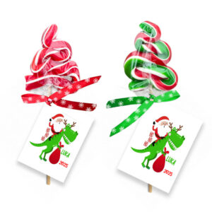 Lizalica u obliku klasičnog candy cane štapa sa crveno-belim prugama za Novu godinu.