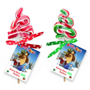 Lizalica u obliku klasičnog candy cane štapa sa crveno-belim prugama za Novu godinu.