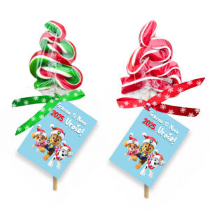 Lizalica u obliku klasičnog candy cane štapa sa crveno-belim prugama za Novu godinu.