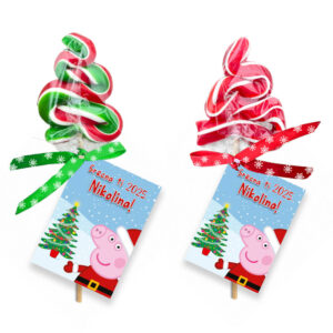 Lizalica u obliku klasičnog candy cane štapa sa crveno-belim prugama za Novu godinu.