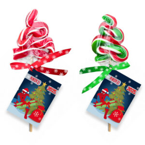 Lizalica u obliku klasičnog candy cane štapa sa crveno-belim prugama za Novu godinu.