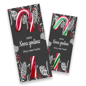 "Candy cane lizalica u obliku štapa sa crveno-belim prugama, praznični poklon za Božić i Novu godinu.