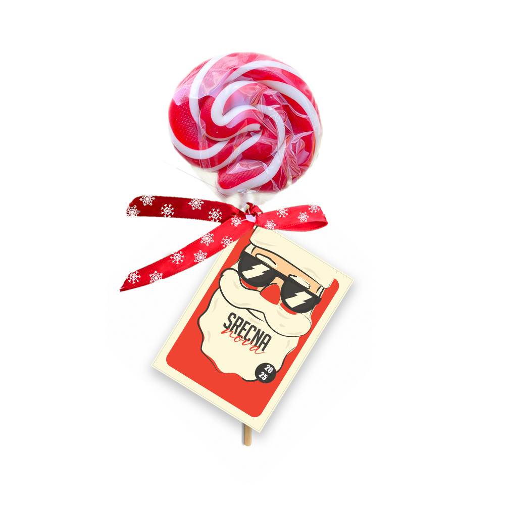 praznicne lizalice za novu godinu i bozic swirl crveno bele 5 Praznična lizalica u obliku crveno-belog srcolikog swirl-a za Novu godinu.